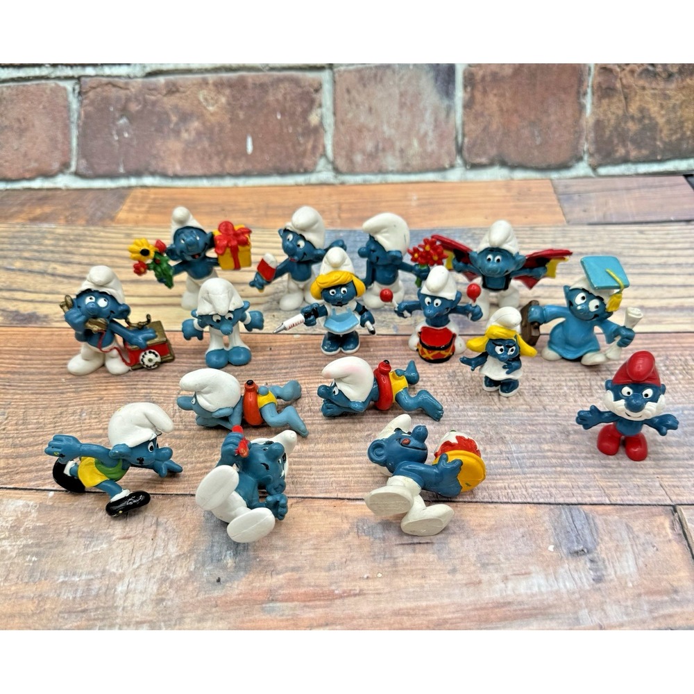 Smurf Figures Lot 16 1970s-80s Peyo Schleich Figurines Smurfette Papa Vintage